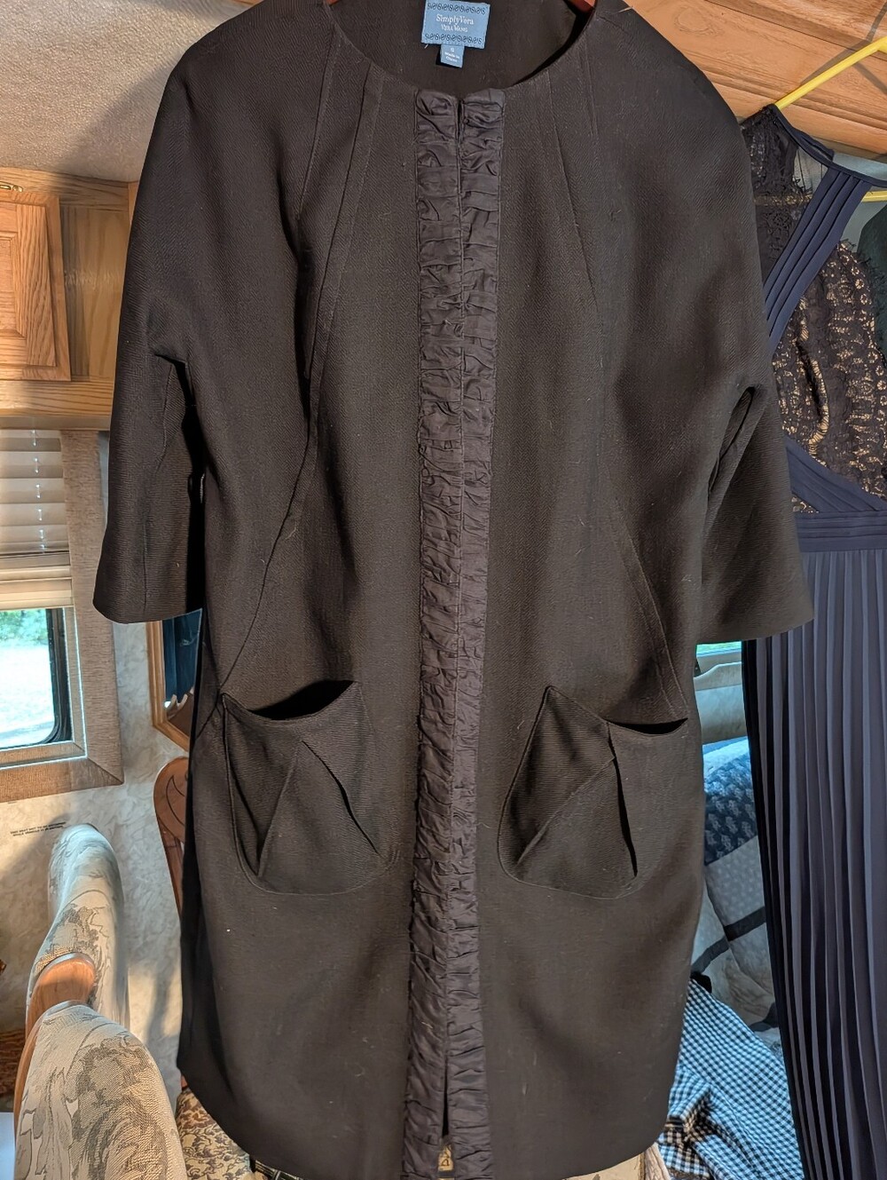 Simply Vera Vera Wang Black Ruffle-Trim Pea Coat